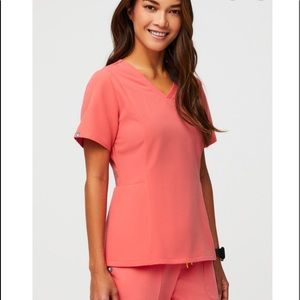 Figs Amapa Scrub top in hot coral